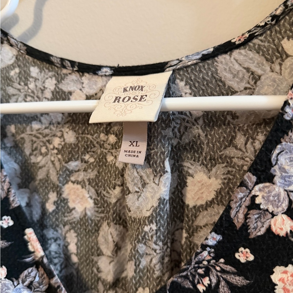 Knox Rose Black Floral Lace-Trim Peasant Blouse - Picture 2 of 3